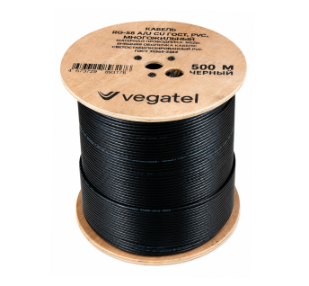 Кабель коаксиальный VEGATEL RG-58 A/U (ГОСТ, PVC, черный) бухта 500м