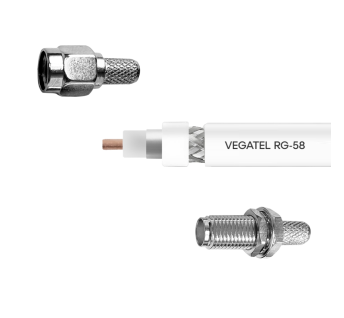 Кабельная сборка VEGATEL RG-58 A/U (ГОСТ, PVC, белый) (SMA-male - SMA-female) 2м