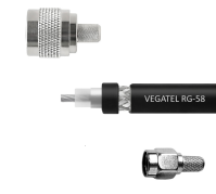 Кабельная сборка VEGATEL RG-58 A/U Сu (ГОСТ, PVC, многожильный, черный) (SMA-male - N-male) 15м