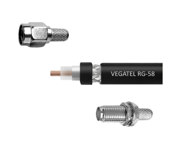 Кабельная сборка VEGATEL RG-58 A/U Cu (ГОСТ, PE, черный) (SMA-male - SMA-female) 2м